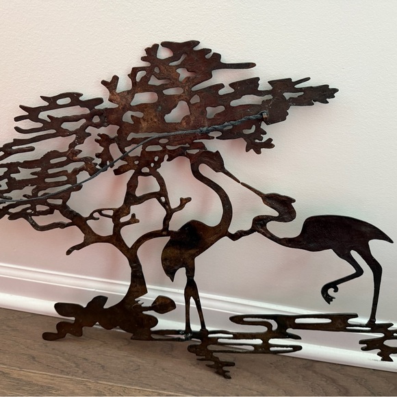 1950s Cranes Bonsai Tree of Life Brass Wall Art - Picture 6 of 6